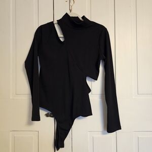 Astr Asymmetrical Black Bodysuit Cutouts